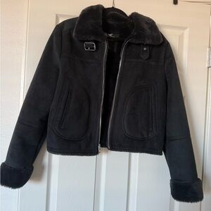 Hollister Black Teddy Jacket with Faux Fur Collar